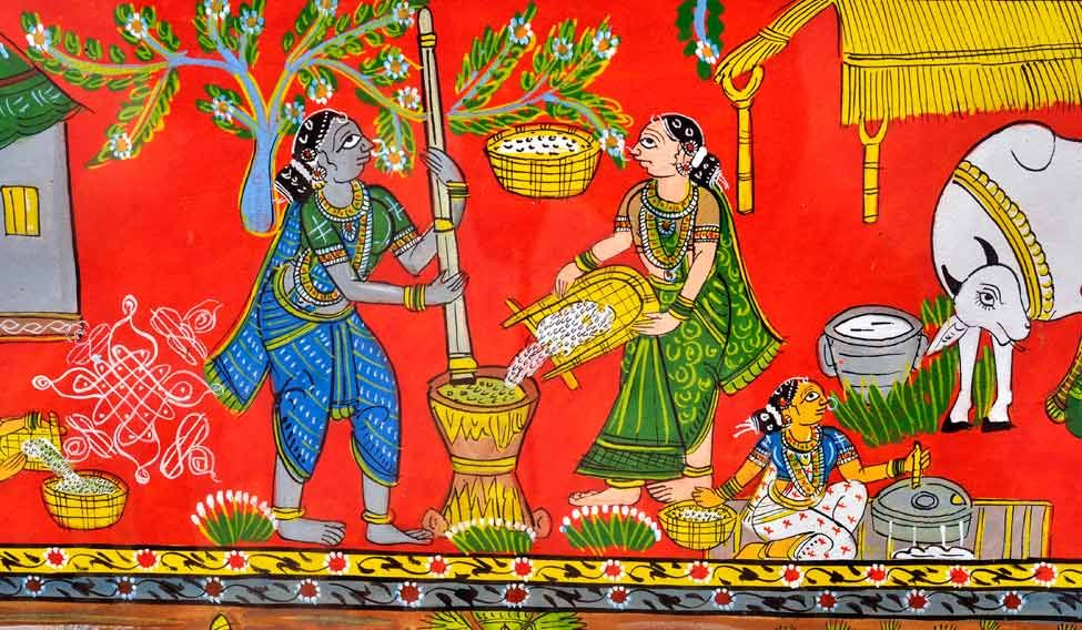 Village Life Cheriyal Painting